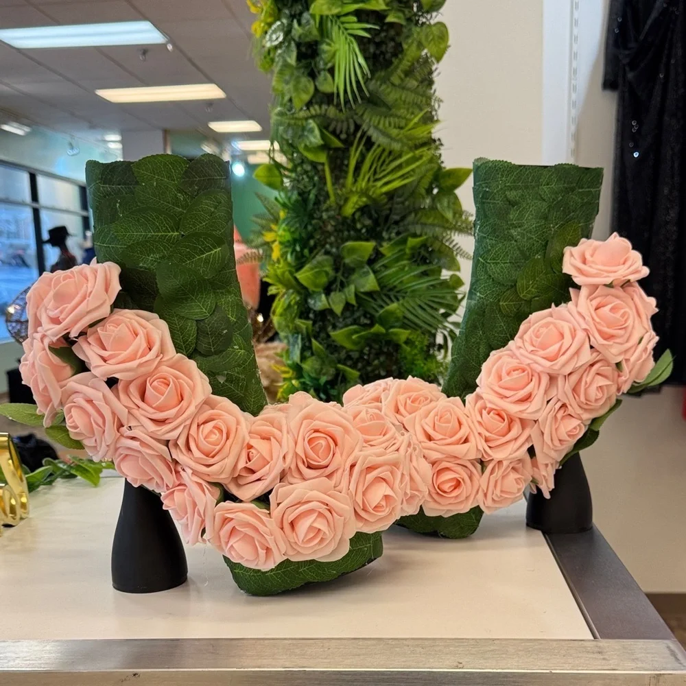 Upcycled Floral Platform Boots Bridal Statement Shoes Size 9